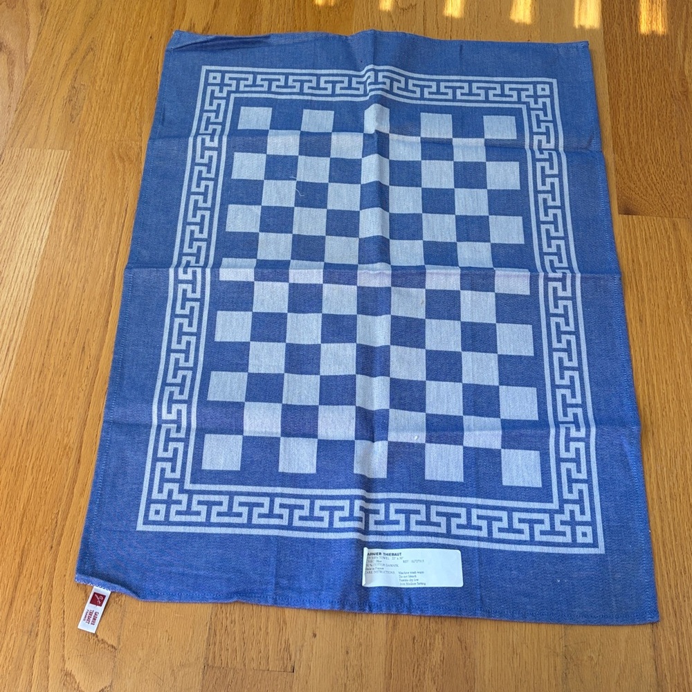Garnier Thiebaut Kitchen Towel Blue checkered Greek key NWT